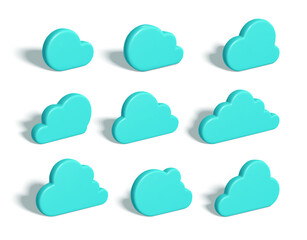 3D render Cloud. Blue plastic cloud with shadow isolated on white background. Vector illustration