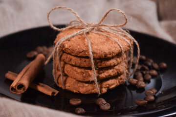 cinnamon cookies and coffee in warm colors