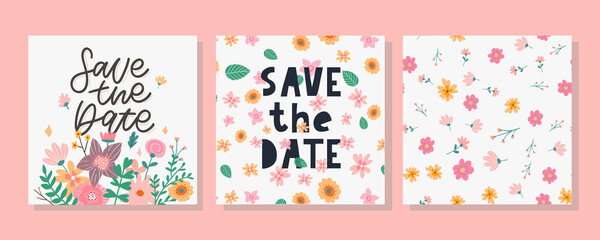 Fototapeta na wymiar Lovely spring concept card. Awesome flowers and birds made in watercolor technique. Bright romantic card with summer flowers in vector. Charming Save the Date background