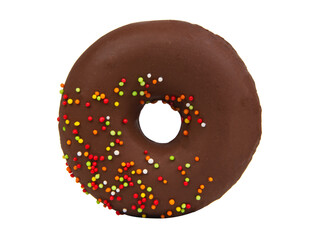 Chocolate glazed donut decorated isolated on the white background