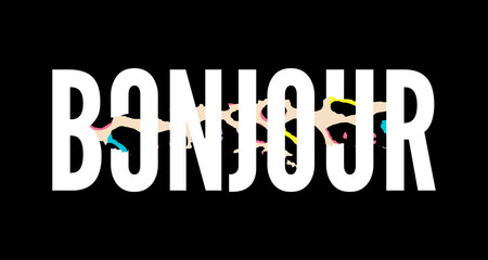 Decorative BONJOUR HELLO slogan Text with Leopard Skin Background © 1emonkey