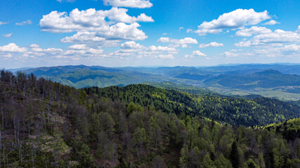 Luban (Lubań) highest mountain peak in polish Gorce - observation tower - view frome drone