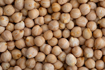 Close-up texture of raw chickpeas (legume)