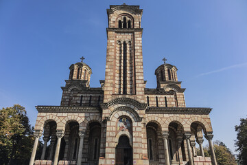 Fototapeta na wymiar Church of St. Mark (Crkva Svetog Marka) - Serbian Orthodox church located in the Tasmajdan Park in Belgrade, Serbia.