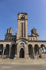 Church of St. Mark (Crkva Svetog Marka) - Serbian Orthodox church located in the Tasmajdan Park in Belgrade, Serbia. - obrazy, fototapety, plakaty