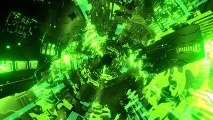 サイバートンネル 機械 宇宙 Sci-fi 緑 [別Verあり] © GINGER_Tsukahara