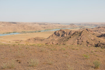 Top view of granite rocks in the Ili river valley