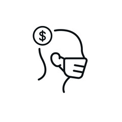 Icon of protective facemask to prevent corona virus - costs and money - vector