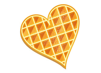 goldbraune Waffel in Herz Form mit Puderzucker