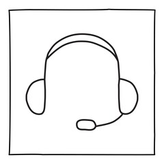 Doodle Headphones Phone icon or logo, hand drawn with thin black line.