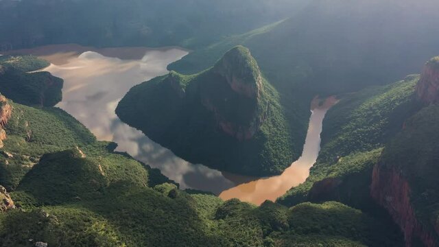 Aerial view of scenic rock at Blyder river canyon. South African famous destination 