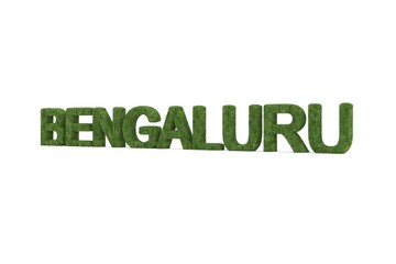 3d rendering of green grass BENGALURU word isolated on white background