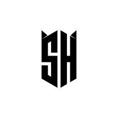 SH Logo monogram with shield shape designs template