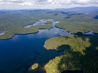 Aerial panorama of Shiroka polyana Reservoir, Bulgaria