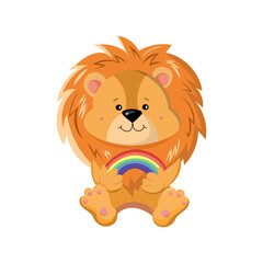 Cartoon lion with a rainbow