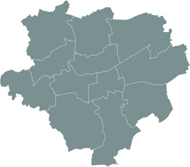 Simple gray vector map with white borders of districts of Dortmund, Germany