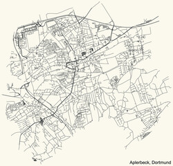 Fototapeta na wymiar Black simple detailed street roads map on vintage beige background of the quarter Stadtbezirk Aplerbeck district of Dortmund, Germany
