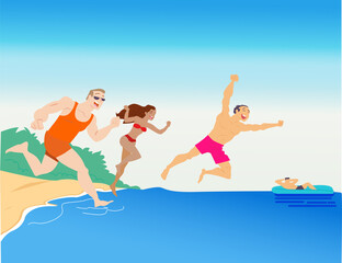 Friends enjoying at the beach. Summer friends