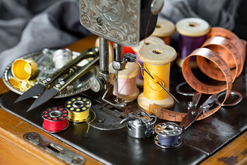 Sewing machine with sewing thread.