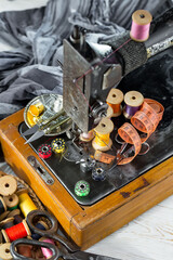 Sewing machine with sewing thread.