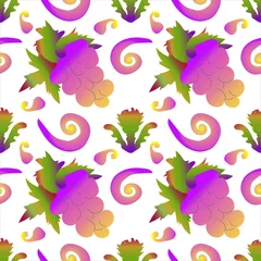 Rolgordijnen Seamless pattern of sprigs of grapes and thistles on a white background. Summer, fruity, natural background for covers, banners, textures. © Elena