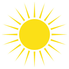 Yellow sun. Symbol of hot weather day, summer holiday or new life. Simple flat vector silhouette
