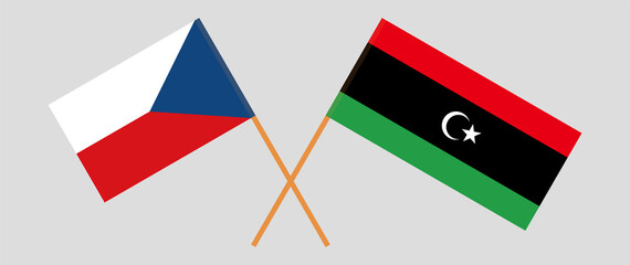 Crossed flags of Czech Republic and Libya. Official colors. Correct proportion