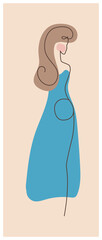 Silhouette of a female figure in one line in a minimalist style on a beige background