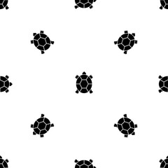 Obraz premium Seamless pattern of repeated black turtle symbols. Elements are evenly spaced and some are rotated. Vector illustration on white background