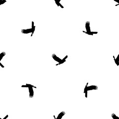 Seamless pattern of repeated black eagle symbols. Elements are evenly spaced and some are rotated. Vector illustration on white background