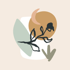 Modern art abstract floral composition. Contemporary design. Home minimalist poster.