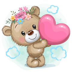 Teddy Bear with heart on a blue background