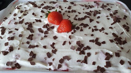 Tiramisu dessert with strawberries