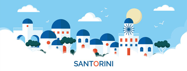 Fototapeta na wymiar Flat design santorini cityscape view illustration vector