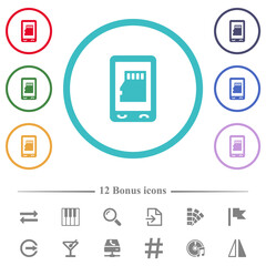 Mobile memory card flat color icons in circle shape outlines