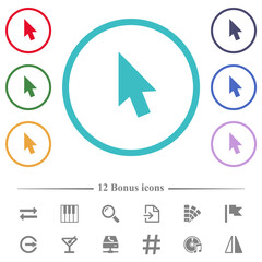 Mouse cursor flat color icons in circle shape outlines