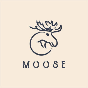 Moose Deer dry ink brush logo vector icon illustration Design