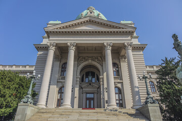 Obraz premium National Assembly of the Republic of Serbia (Skupstina) in the center of city of Belgrade. Serbia.