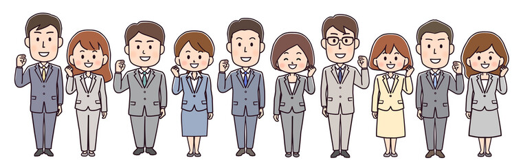 ガッツポーズをしている若きビジネスピープルのイラスト