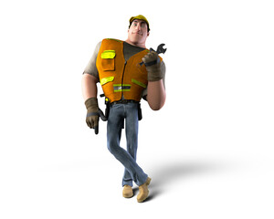 Funny cartoon character of construction worker - 3d rendering