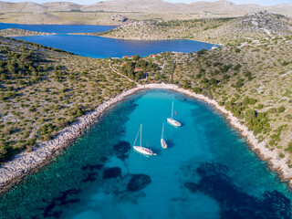 Amazing Kornati Islands national park panoramic aerial view, landscape of Dalmatia Croatia