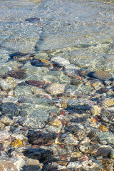 Abstract Background Texture, Colorful Sea Stones in Water, Top View