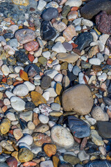 Abstract Background Texture, Colorful Sea Stones in Water, Top View