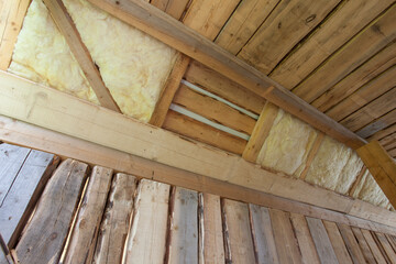 glass wool isolation in a wooden house construciton