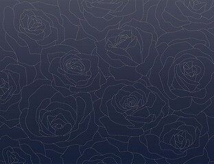 Rose Line Art Dotted Outlined Elegant Background Vector Fully Editable Strokes - Light Dotted Lines and Navy Background - Night Sky
