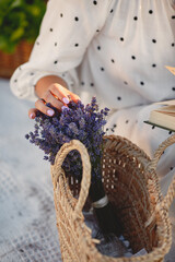 Woman in a white dress in a lavender field