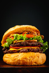 Roganic mushroom burger with dark background