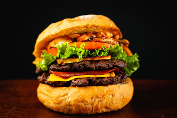 Mushroom burger with dark background