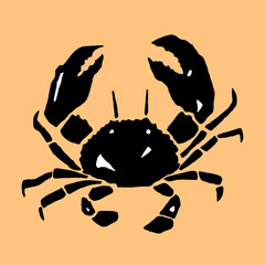 Vector image of an image of a crab in black and white colors on a light orange background