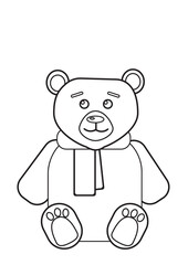 Cute teddy in scarf. Vector illustration doodle outline.